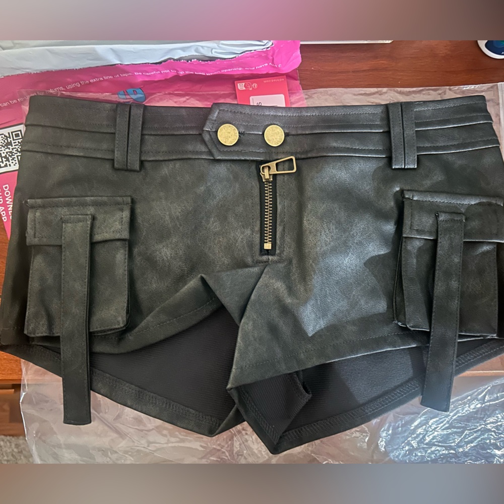 Black Faux Leather Women Shorts